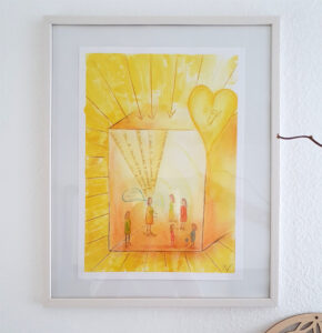 Fertiges Seelenbild in Bilderrahmen auf Sideboard, zeigt individuelle Potenzial-Visualisierung